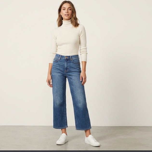 Paige Wide-Leg Culotte Jeans In Medium Blue Denim